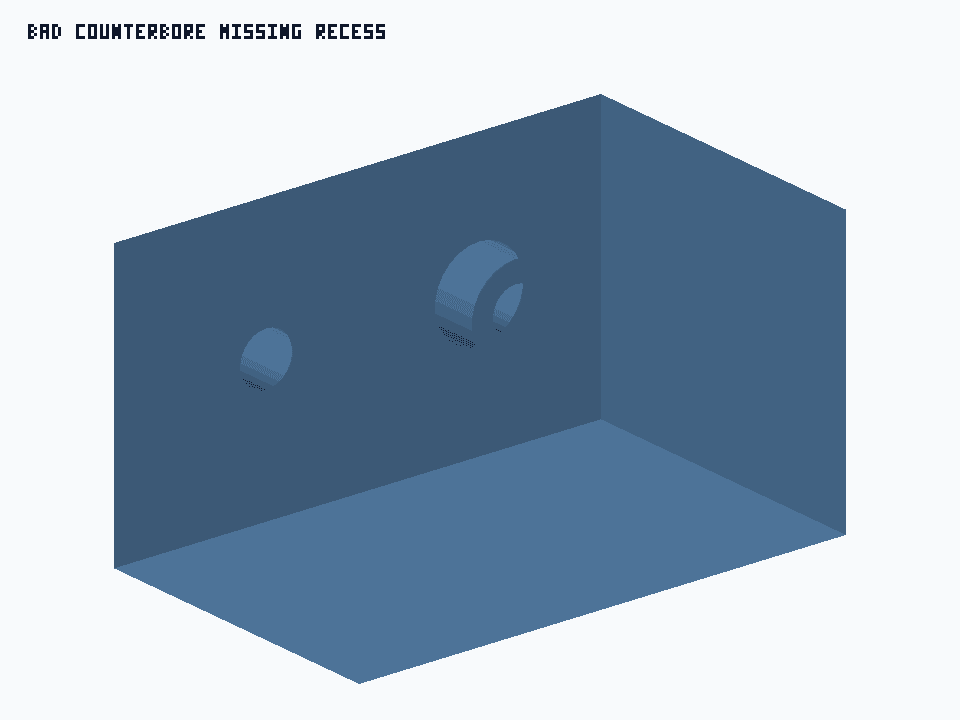 Bad Counterbore Missing Recess generated STEP preview