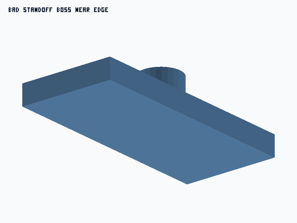 Bad Standoff Boss Near Edge generated STEP preview