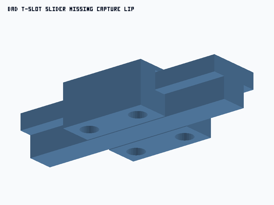 Bad T-Slot Slider Missing Capture Lip generated STEP preview