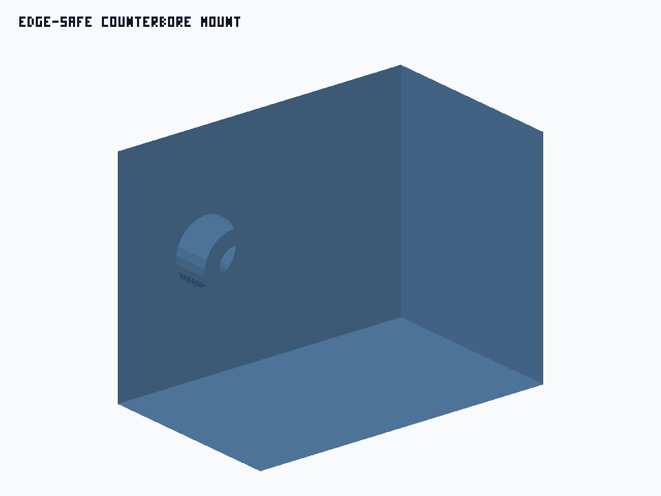 Edge-Safe Counterbore Mount generated STEP preview